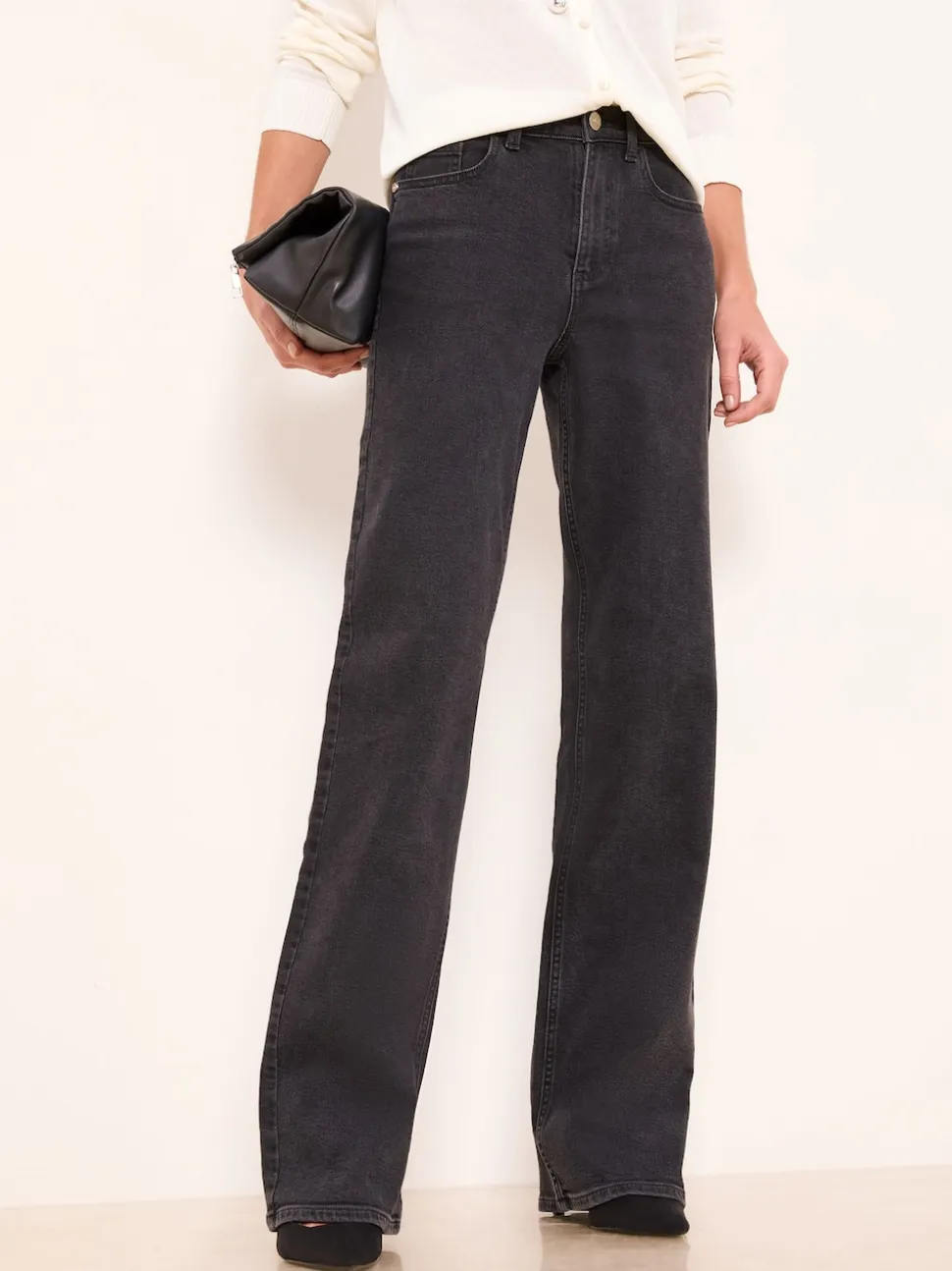 Lipsy Washed Black Petite Wide Leg Jeans