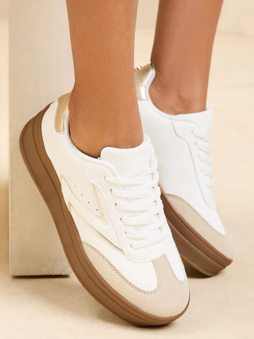 Lipsy White Faux Suede Chunky Platform Sports Trainer