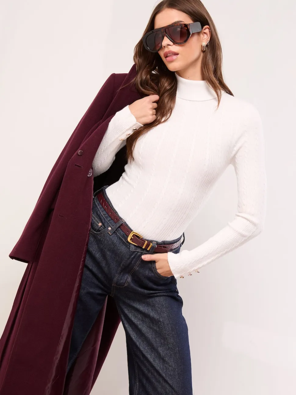 Lipsy White Knitted Roll Neck Jumper