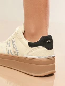 Lipsy White Leopard Wide Fit Print Side Stripe Chunky Gum Sports Trainers