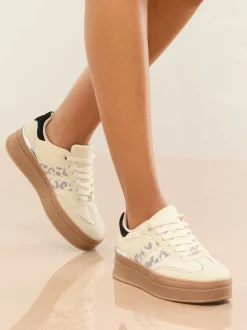 Lipsy White Leopard Wide Fit Print Side Stripe Chunky Gum Sports Trainers