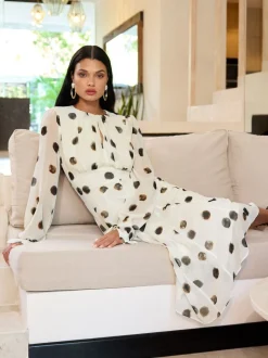 Lipsy White Long Sleeve Underbust Fit And Flare Midi Dress