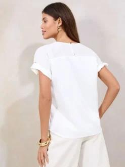 Lipsy White Satin Chiffon Mix Keyhole Detail T-Shirt