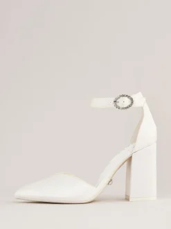 Lipsy White Standard Fit Occasion Ivory Satin Bridal Mid Block Heel Wedding Courts