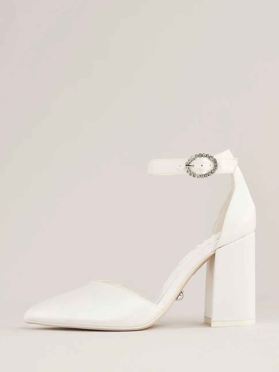 Lipsy White Standard Fit Occasion Ivory Satin Bridal Mid Block Heel Wedding Courts