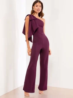 Lipsy Wine Petite One Shoulder Bow Jumpsuit