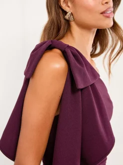 Lipsy Wine Petite One Shoulder Bow Jumpsuit