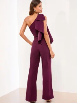 Lipsy Wine Petite One Shoulder Bow Jumpsuit