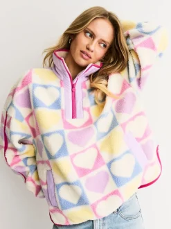 Little Bird by Jools Oliver Multi Heart Colourblock Borg Fleece