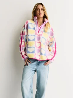 Little Bird by Jools Oliver Multi Heart Colourblock Borg Fleece
