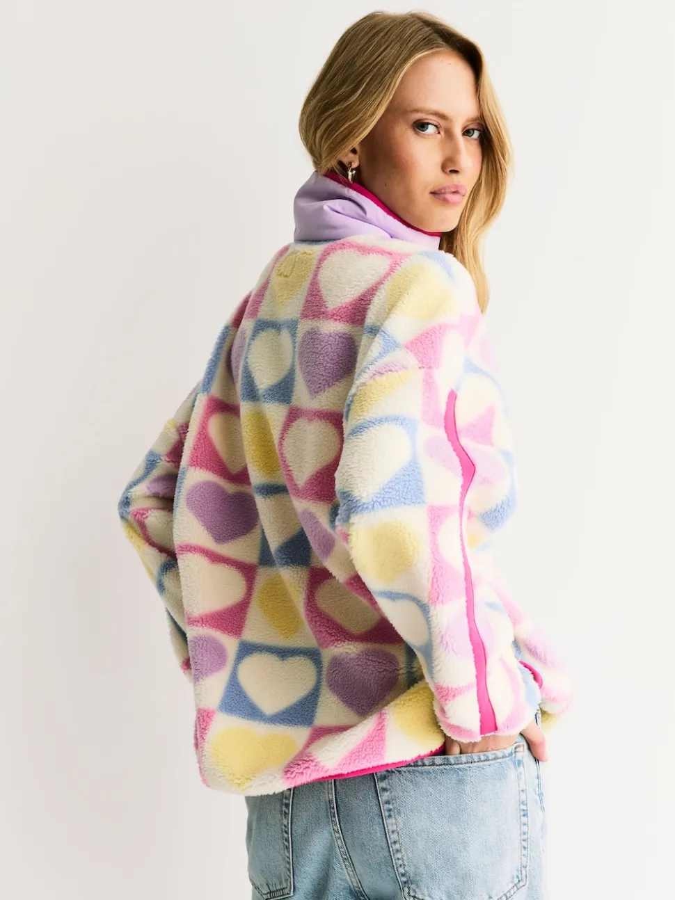 Little Bird by Jools Oliver Multi Heart Colourblock Borg Fleece