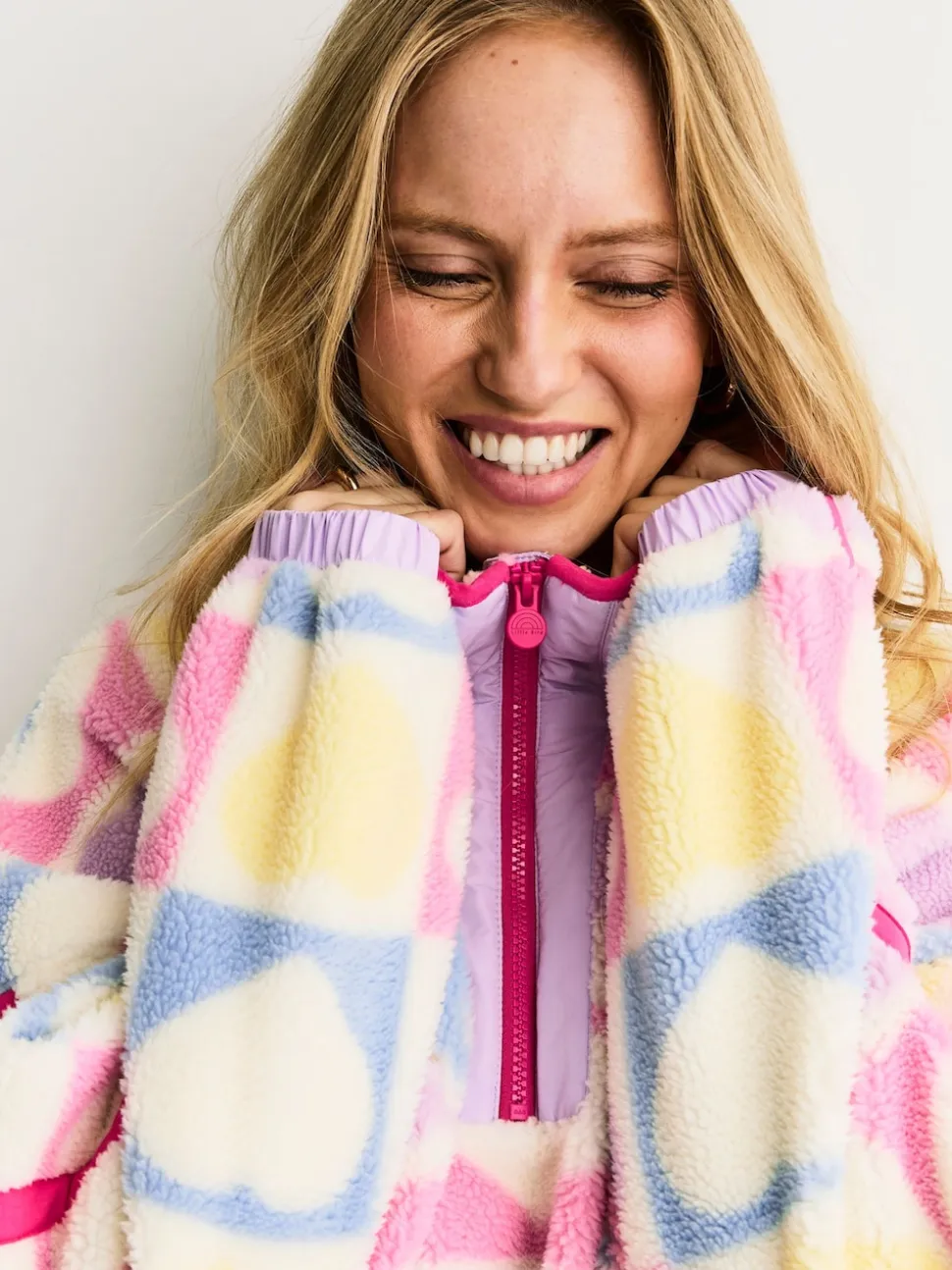 Little Bird by Jools Oliver Multi Heart Colourblock Borg Fleece