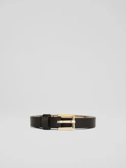 LK Bennett Black Clover Leather Square Buckle Belt