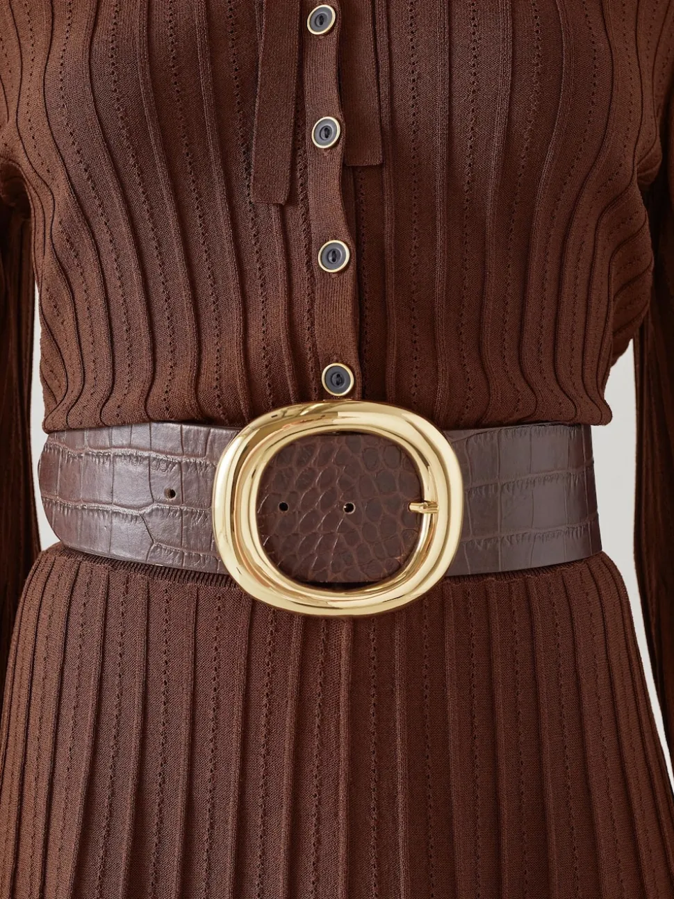 LK Bennett Brown Croc Effect Bromley Leather Belt