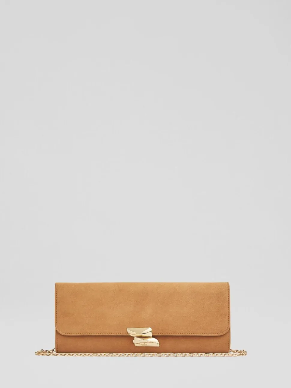 LK Bennett Natural Aria Nappa Leather Curve Flap Wide Clutch Bag