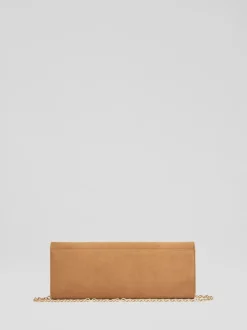 LK Bennett Natural Aria Nappa Leather Curve Flap Wide Clutch Bag