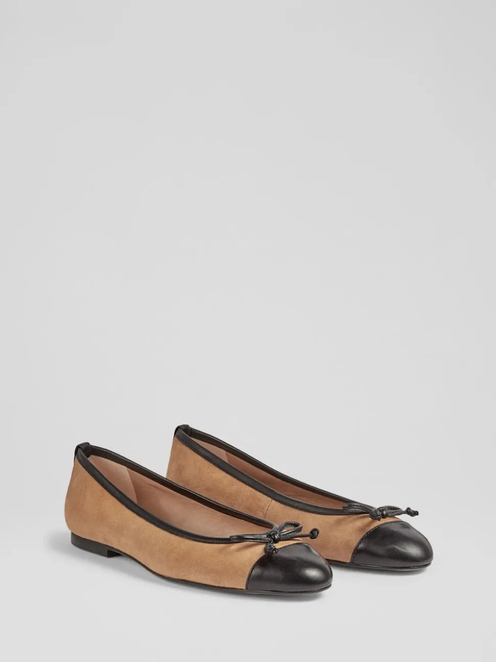 LK Bennett Natural Leather And Patent Kara Toe Cap Ballerinas