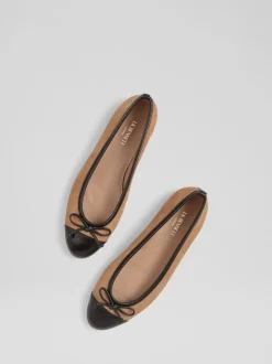 LK Bennett Natural Leather And Patent Kara Toe Cap Ballerinas