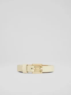 LK Bennett White Clover Leather Square Buckle Belt