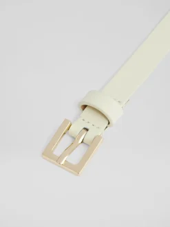 LK Bennett White Clover Leather Square Buckle Belt