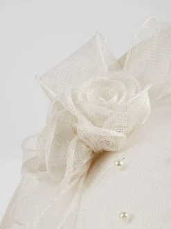 LK Bennett White Mesh Pearl Detail Ayla Wide Brim Fascinator Hat