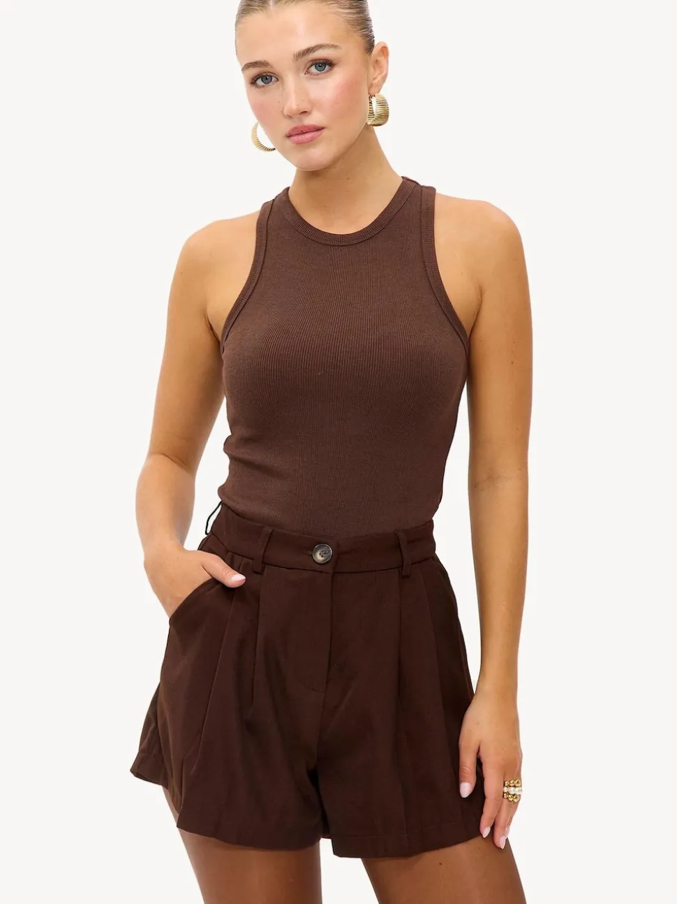 LOAVIES Embraced By Nature High Waisted Tailored Brown Shorts