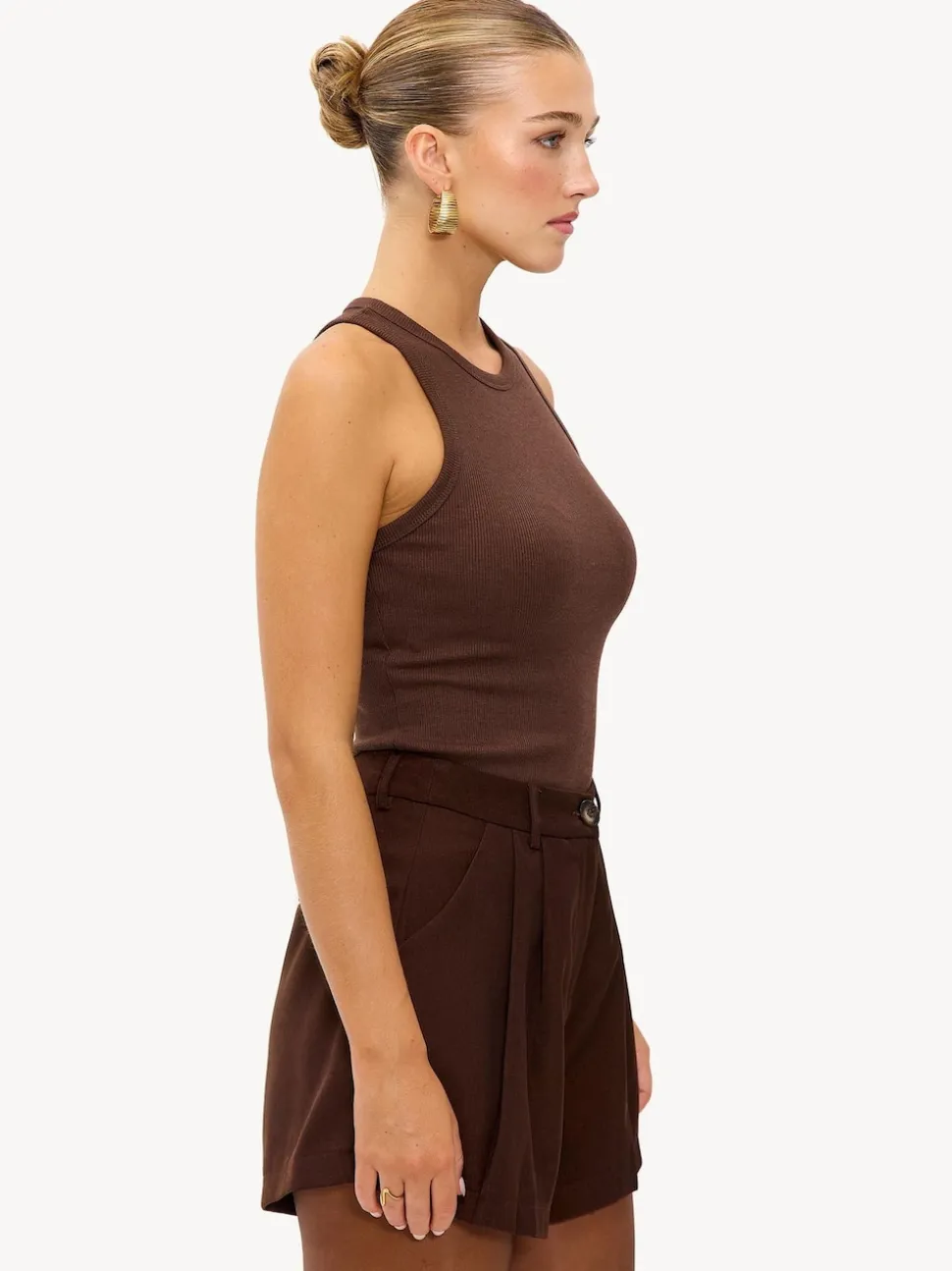 LOAVIES Embraced By Nature High Waisted Tailored Brown Shorts