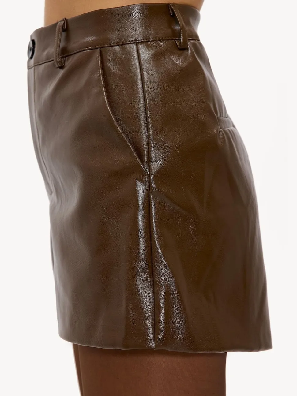 LOAVIES Falling Into Us Leather Look Brown Shorts