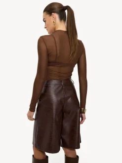 LOAVIES Hold The Haze Of Autumn Croc Faux Leather Long Brown Shorts