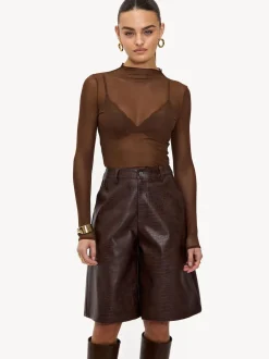LOAVIES Hold The Haze Of Autumn Croc Faux Leather Long Brown Shorts