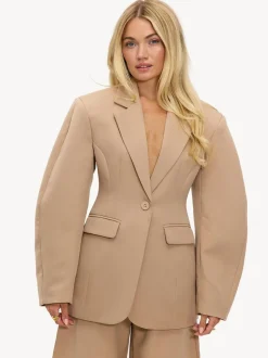 LOAVIES Statement Shoulder Talk To Me Brown Blazer