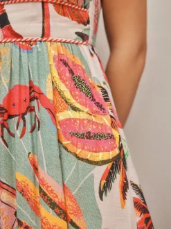 Lobster Conversational Print Embellished Midi Dress