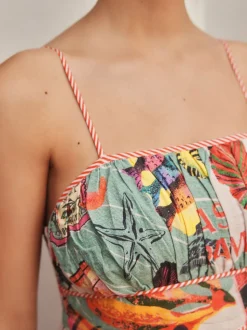 Lobster Conversational Print Embellished Midi Dress
