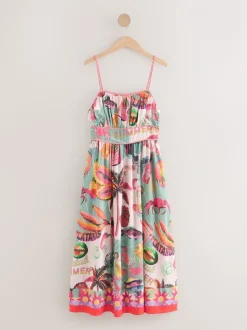 Lobster Conversational Print Embellished Midi Dress