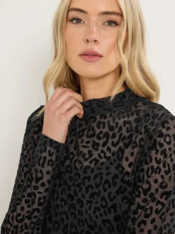 Long Tall Sally Black Burnout Animal High Neck Top
