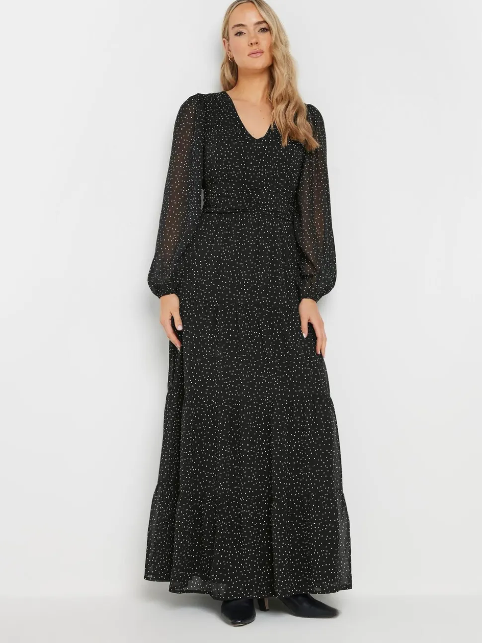 Long Tall Sally Black Chiffon Spot Tiered Maxi Dress