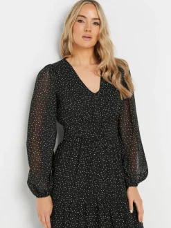 Long Tall Sally Black Chiffon Spot Tiered Maxi Dress