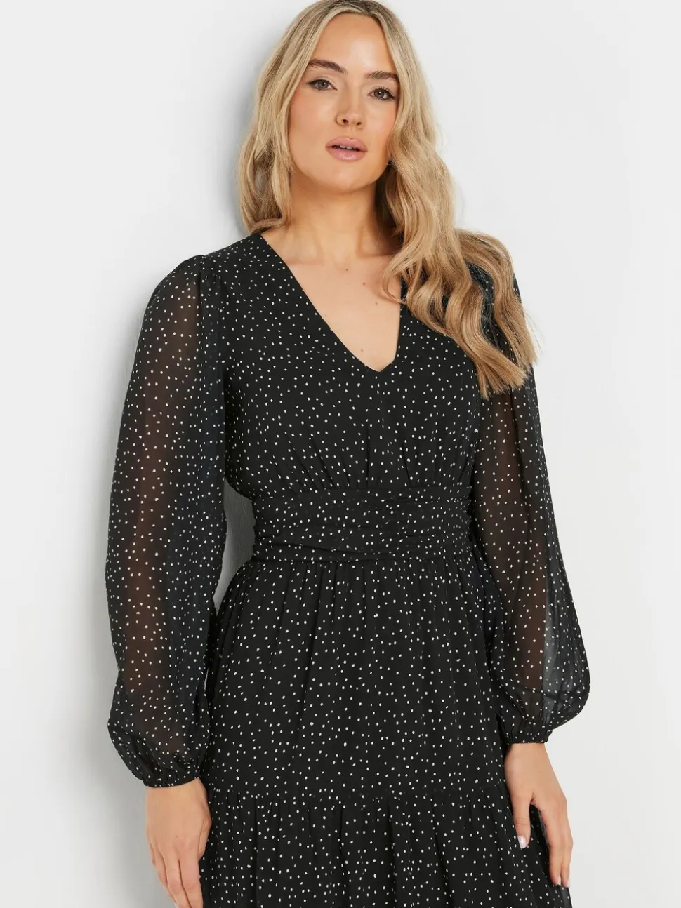 Long Tall Sally Black Chiffon Spot Tiered Maxi Dress