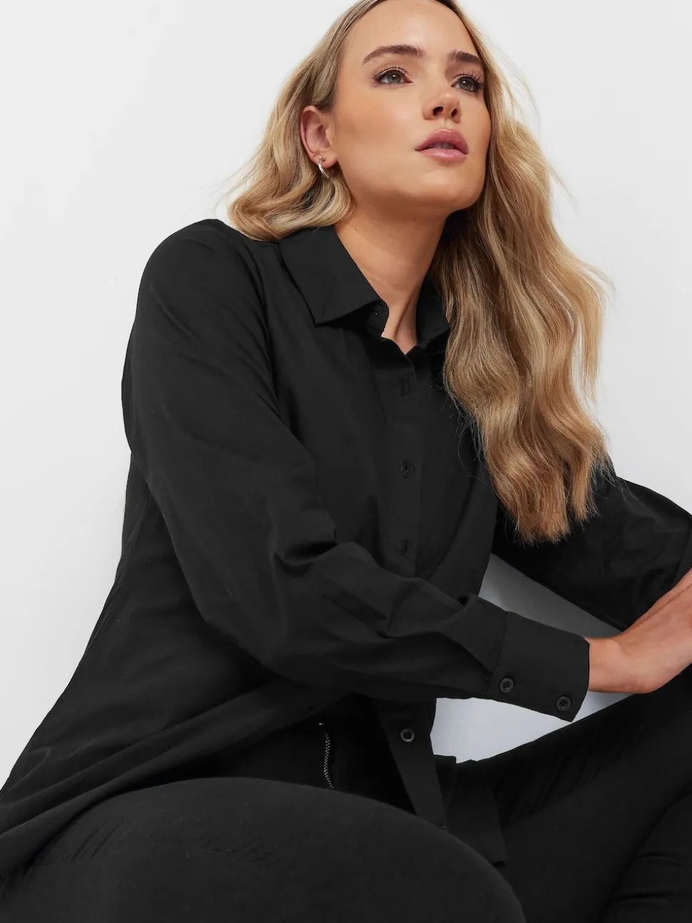 Long Tall Sally Black Fitted 100% Cotton Shirt