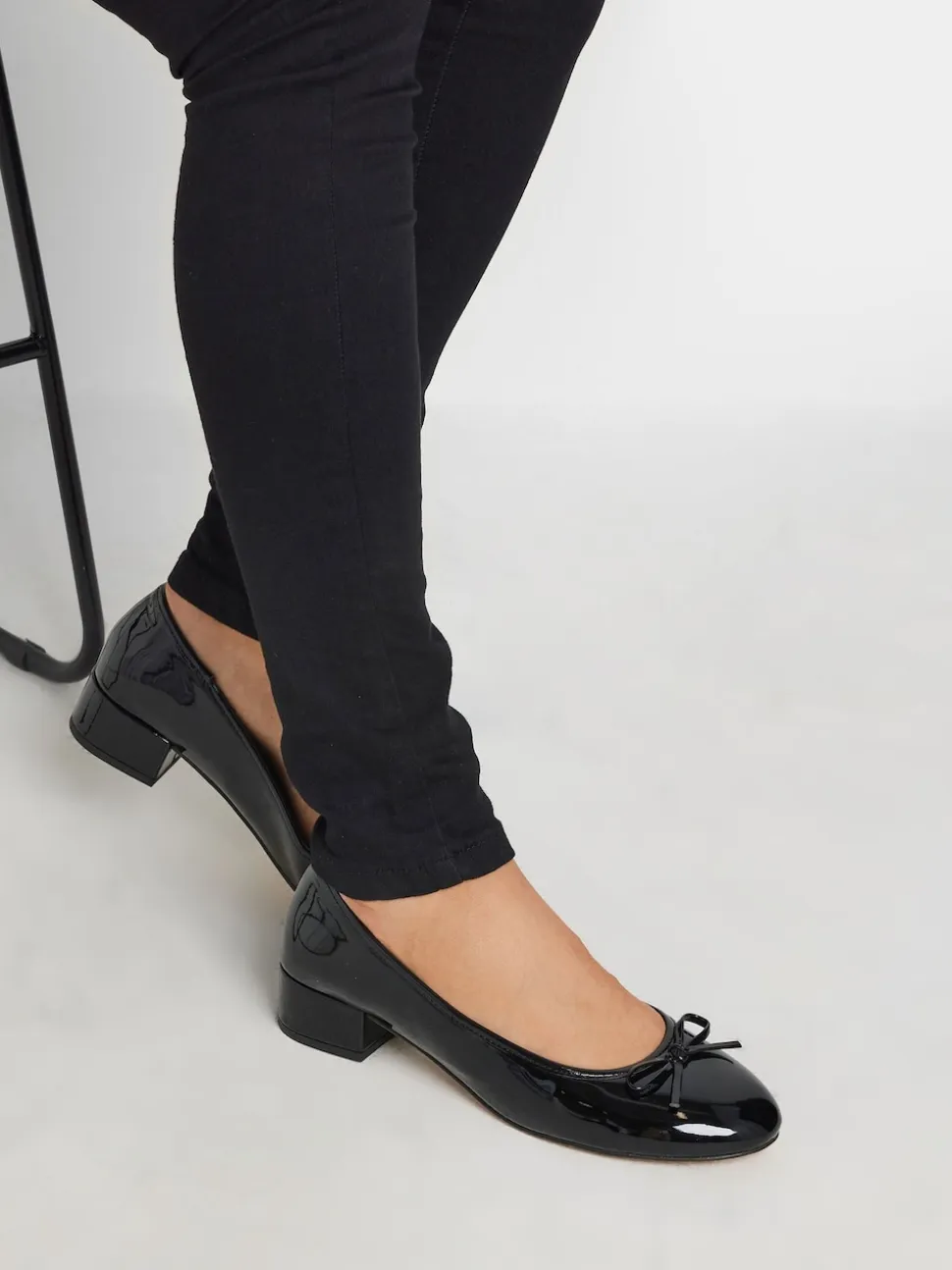 Long Tall Sally Black Heeled Ballet Patent shoes