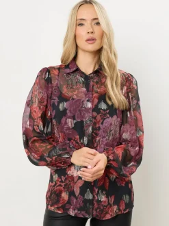 Long Tall Sally Black Jacquard Balloon Sleeve Top