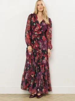Long Tall Sally Black Jacquard Maxi Tiered Dress