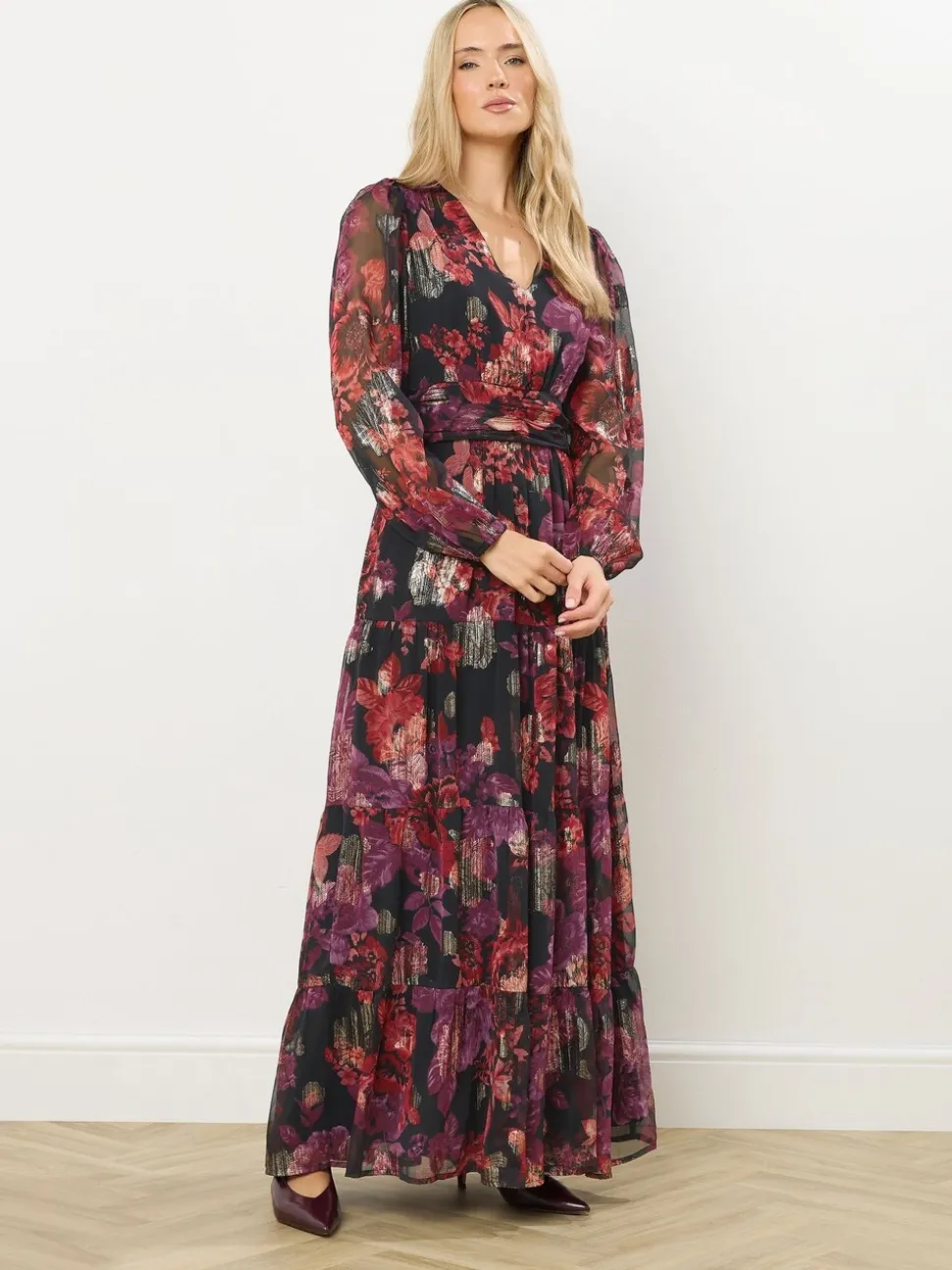 Long Tall Sally Black Jacquard Maxi Tiered Dress