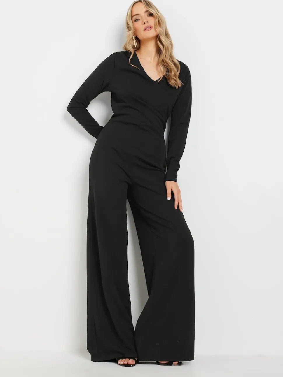 Long Tall Sally Black Long Sleeve Scuba Wrap Jumpsuit
