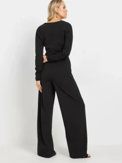 Long Tall Sally Black Long Sleeve Scuba Wrap Jumpsuit