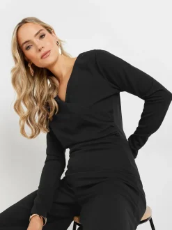 Long Tall Sally Black Long Sleeve Scuba Wrap Jumpsuit
