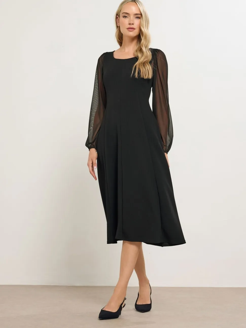 Long Tall Sally Black Mesh Sleeve Corset Midi Dress