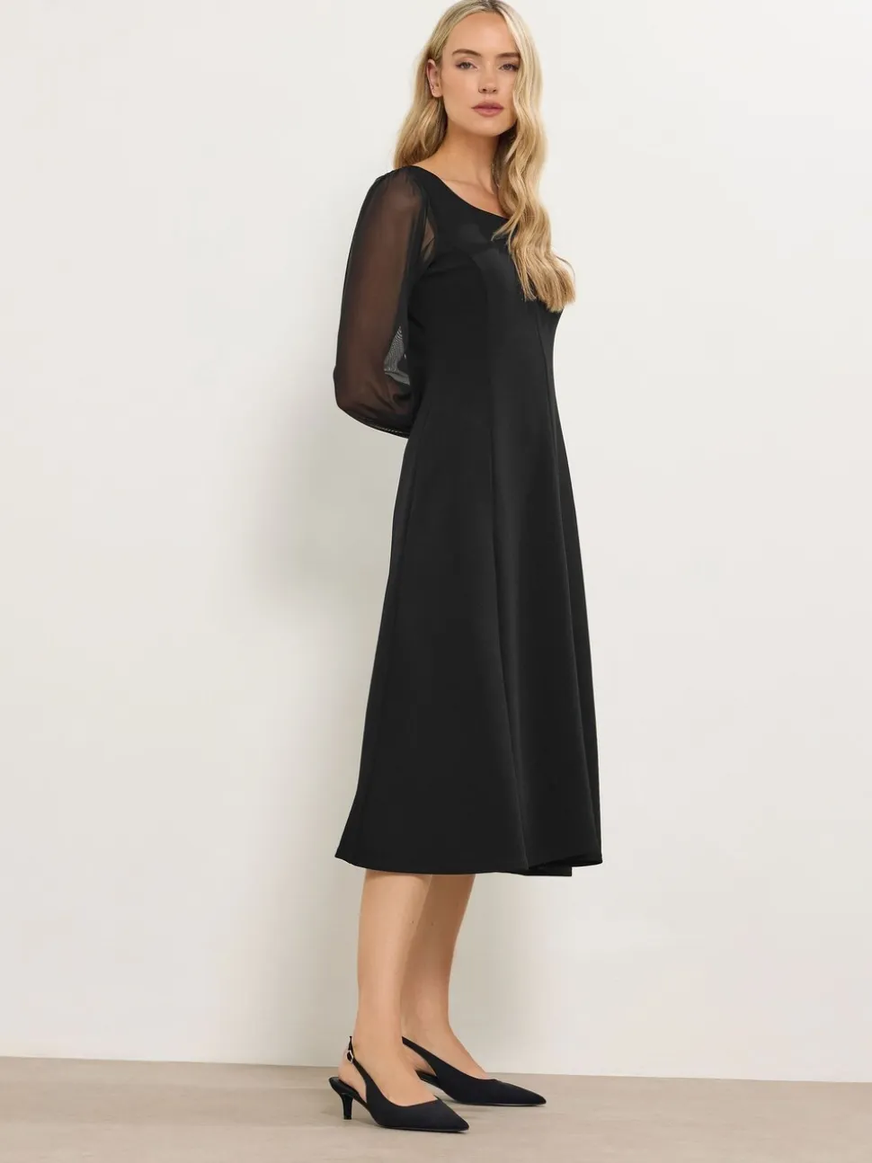 Long Tall Sally Black Mesh Sleeve Corset Midi Dress