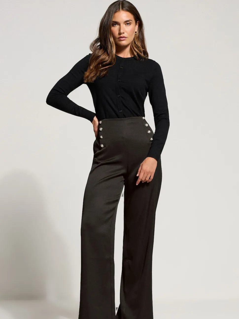 Long Tall Sally Black Military Button Trousers