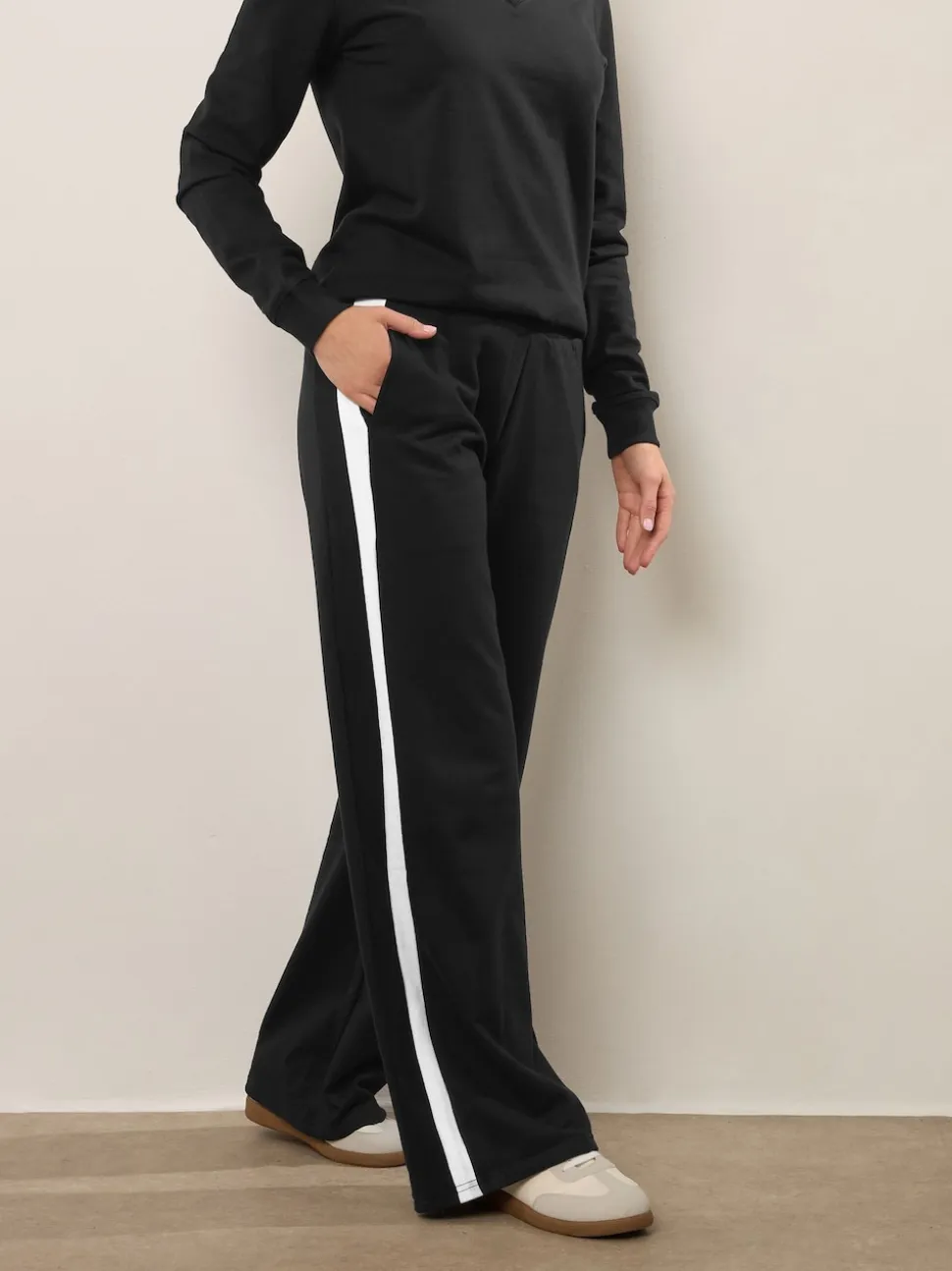 Long Tall Sally Black Ribbed Wide Leg Joggers